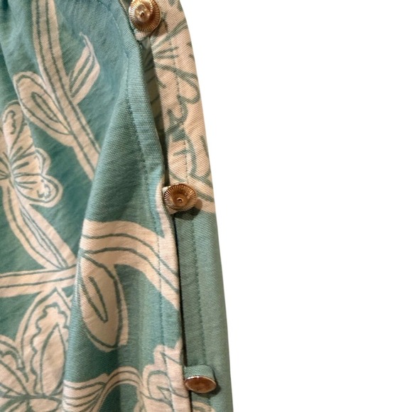 LOFT Green Floral Print Split Neck Tie Waist Long Sleeve Mini Dress‎-NWT-Medium - Picture 7 of 8